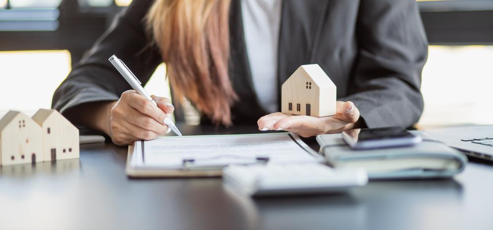Female woman hands holding home model
